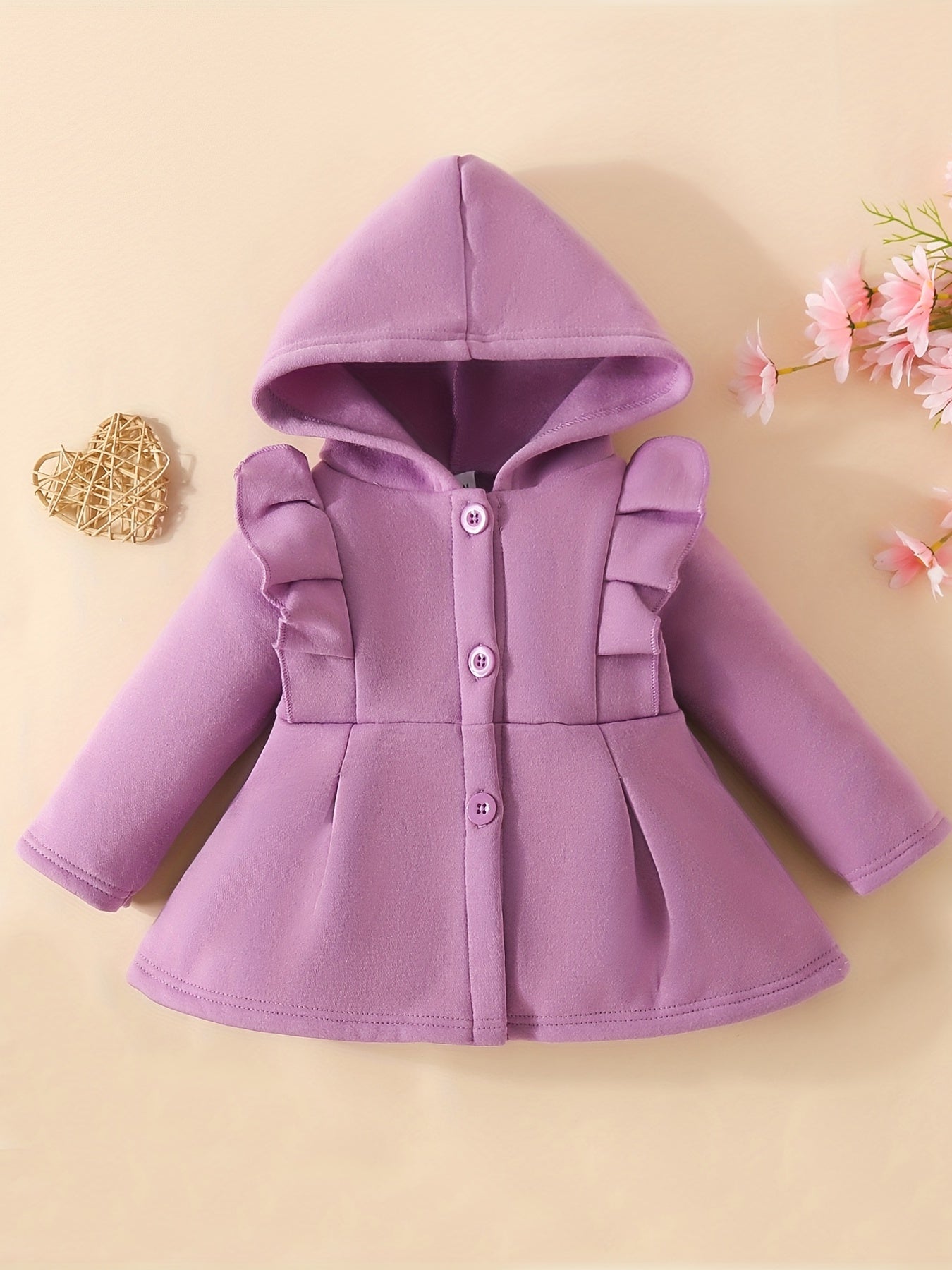 Baby Girl Cozy Ruffled Hooded Coat - Autumn & Winter