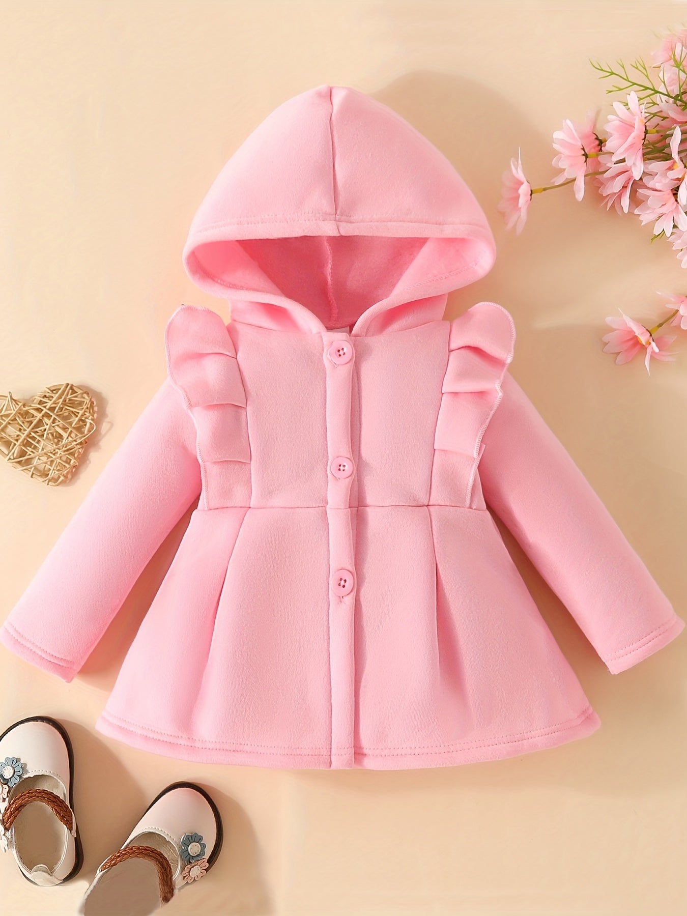 Baby Girl Cozy Ruffled Hooded Coat - Autumn & Winter