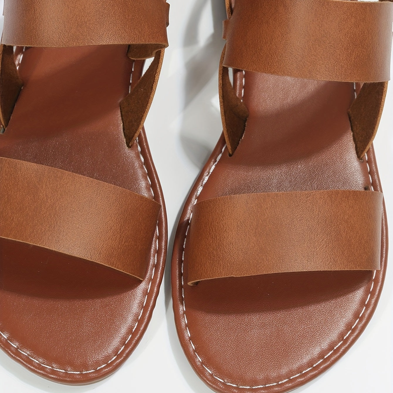 Roman Style Flat Sandals for Women - Open Round Toe with Buckle Strap, Casual Beach Shoes