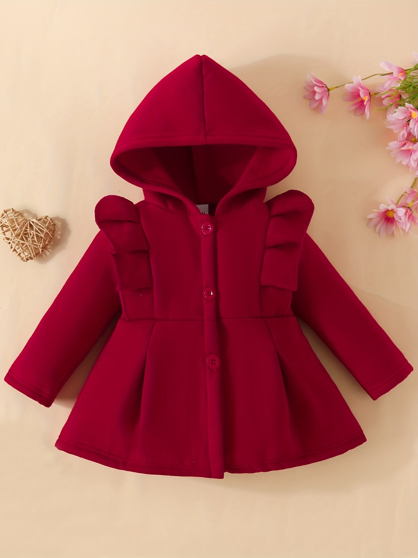 Baby Girl Cozy Ruffled Hooded Coat - Autumn & Winter
