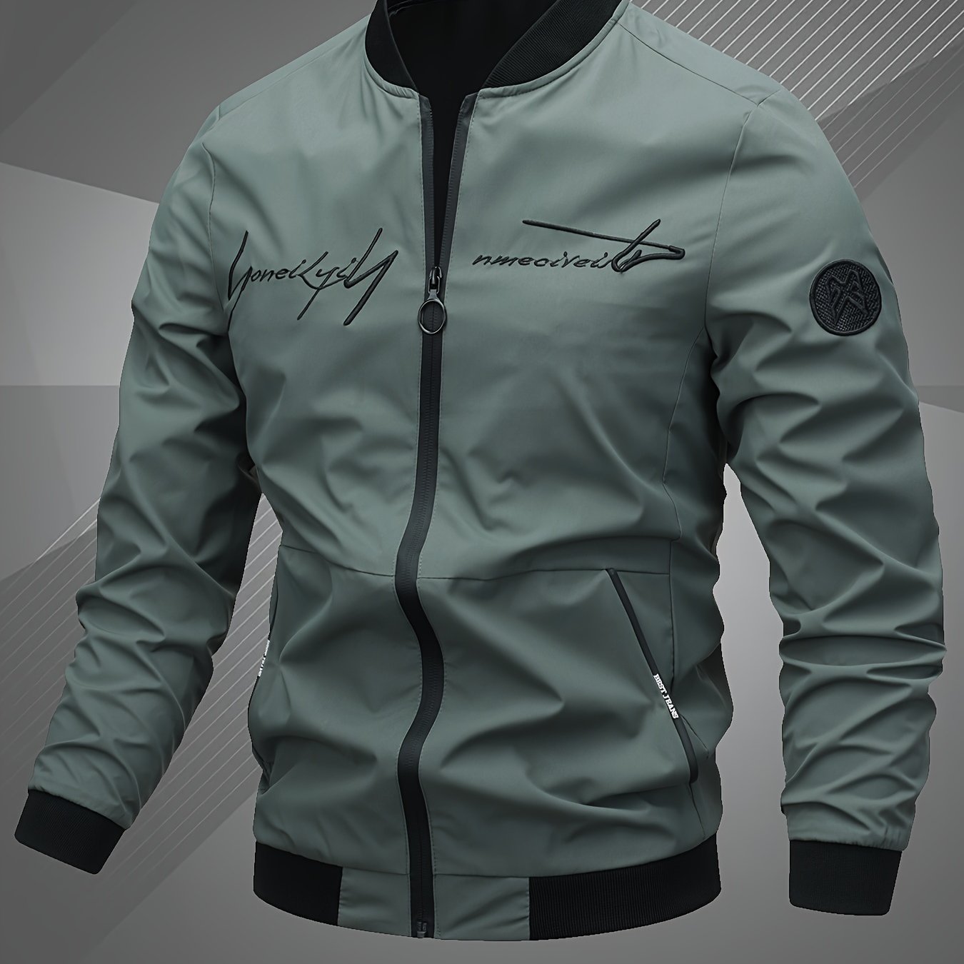 Men's Letter Embroidered Bomber Jacket - Casual & Trendy Bestseller