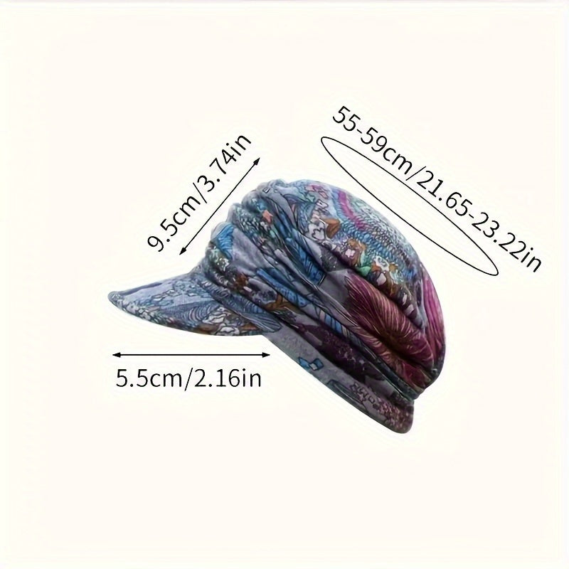 Vintage Flower Print Newsboy Hat Classic Ruched Sun Hats Lightweight Peaked Cap For Women