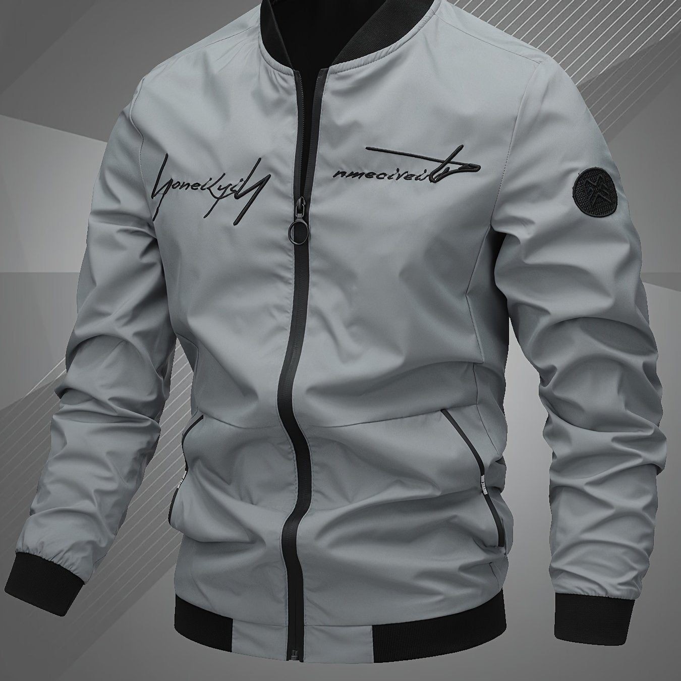 Men's Letter Embroidered Bomber Jacket - Casual & Trendy Bestseller