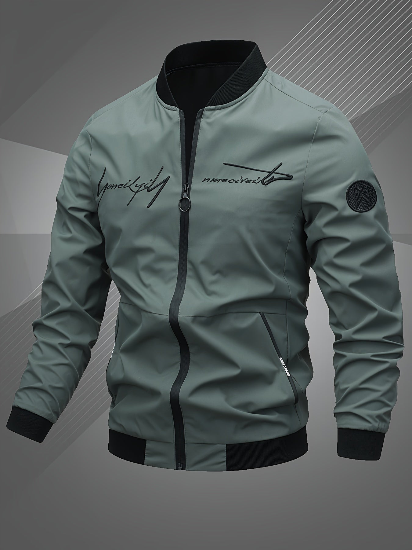 Men's Letter Embroidered Bomber Jacket - Casual & Trendy Bestseller