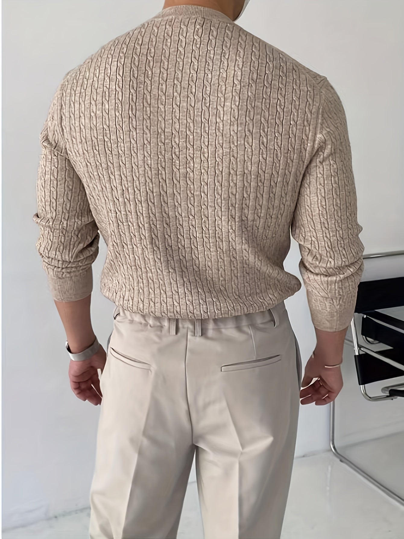 Men's Viscose Crew Neck Cable Knit Sweater