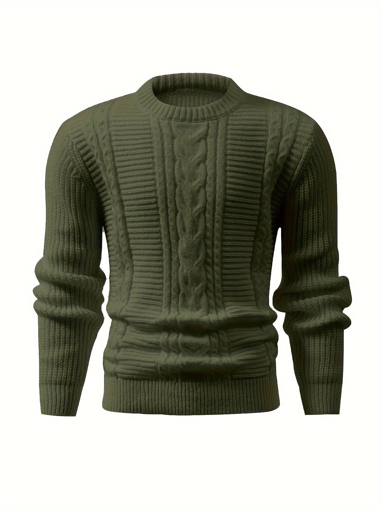 High Stretch Solid Color Cable Knit Sweater