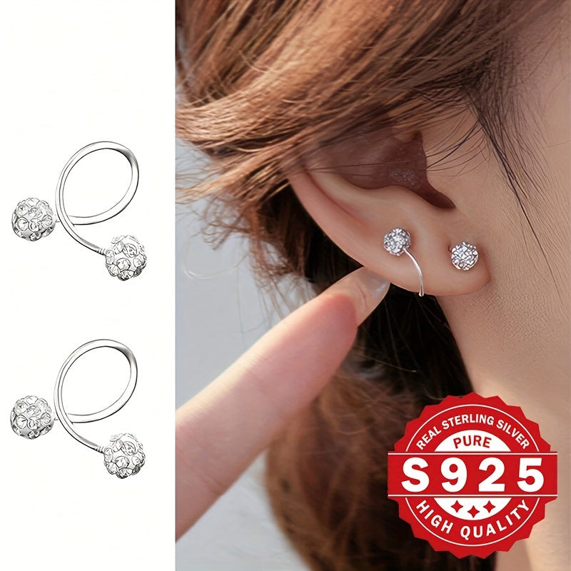 Luxurious 925 Sterling Silver Sparkle Ball Stud Earrings Hypoallergenic Screw-On Posts glitter Style Perfect for Party Occasions