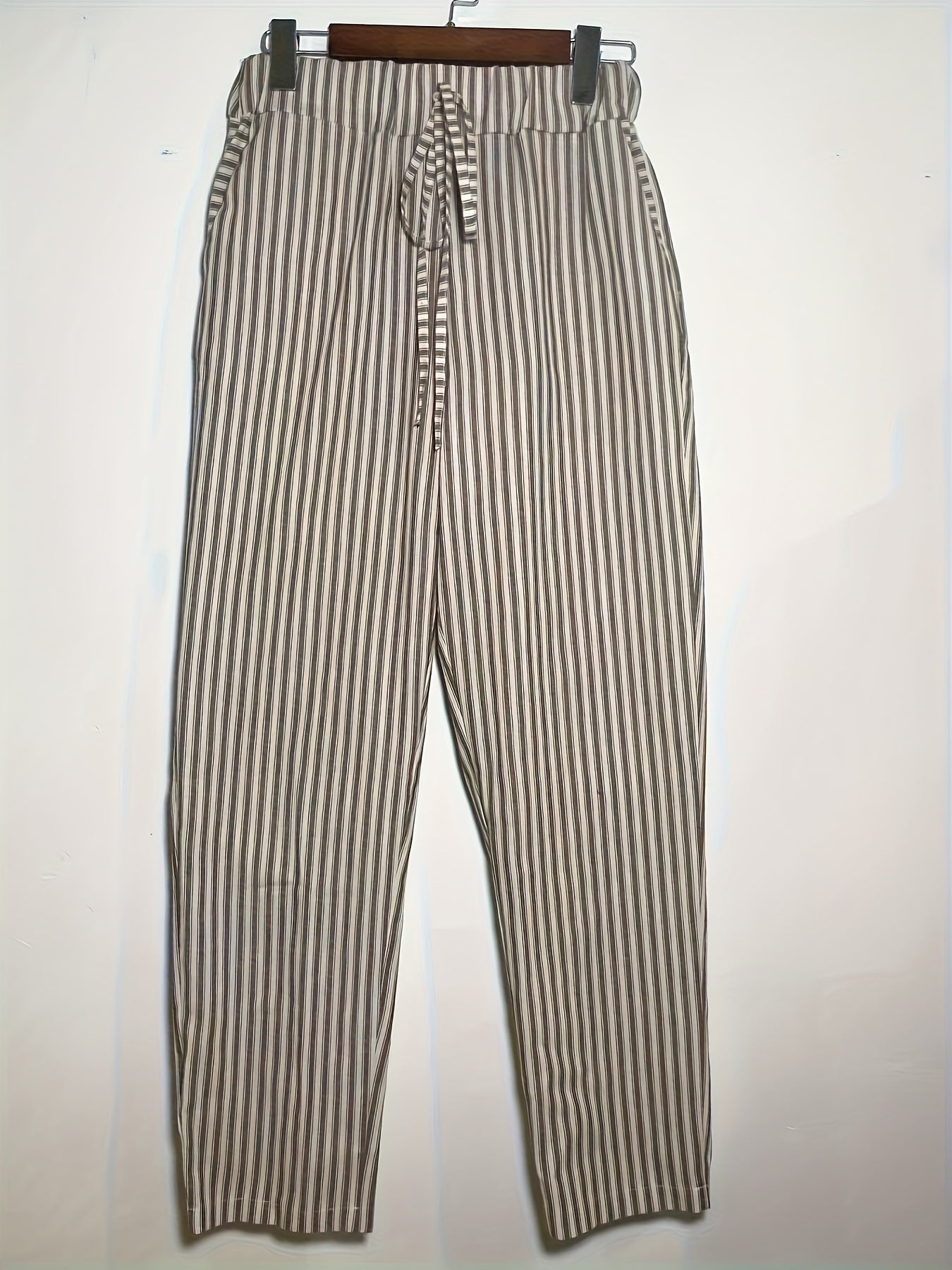 Striped Drawstring Pants with Slant Pockets - Casual Spring & Summer Wear for Women