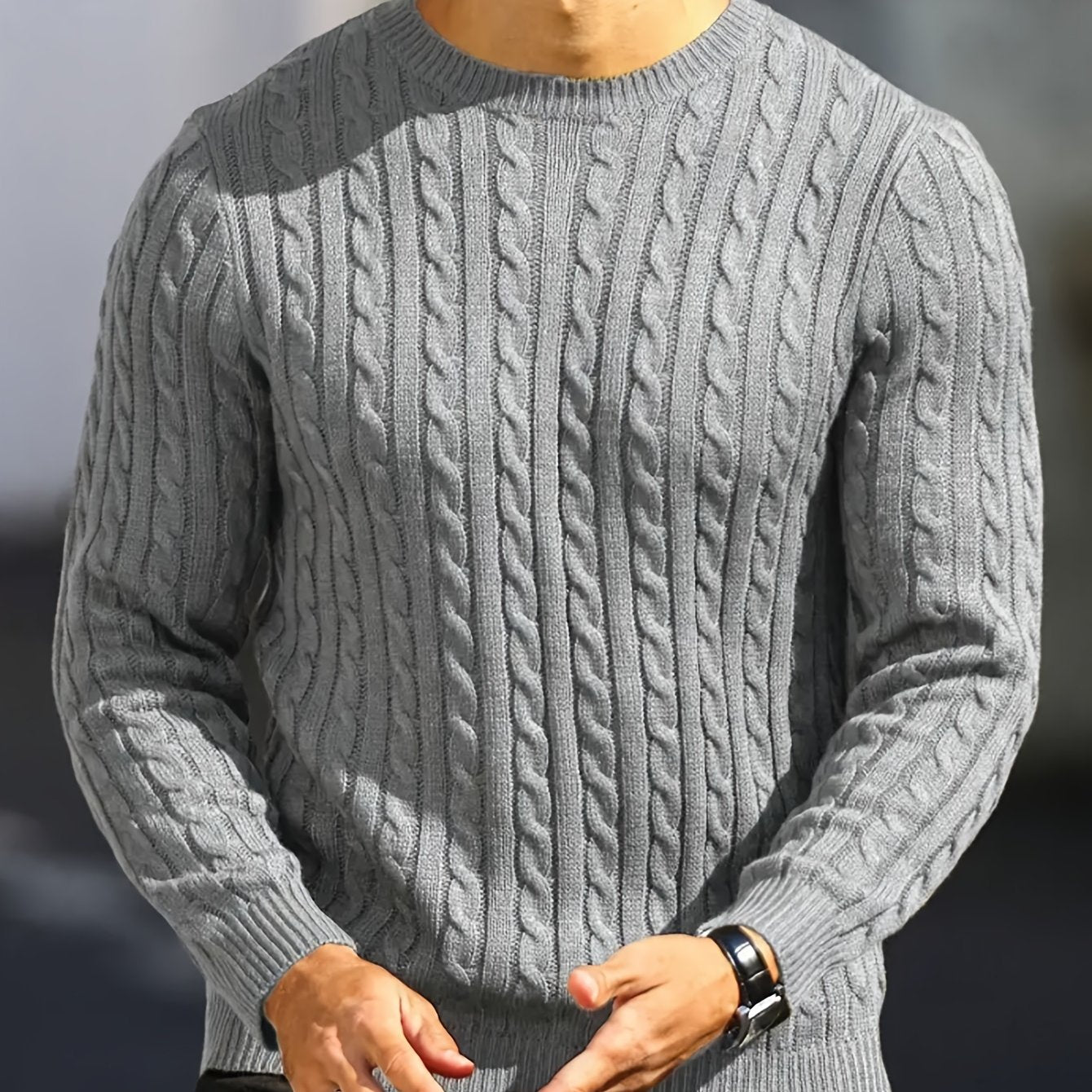 Men's Viscose Crew Neck Cable Knit Sweater