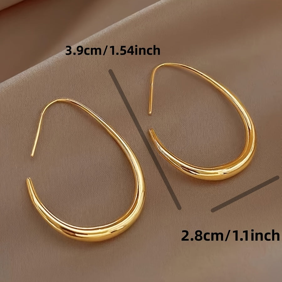 18K Gold-Plated Water Drop Hoop Earrings - Glossy Minimalist Copper Jewelry for Women