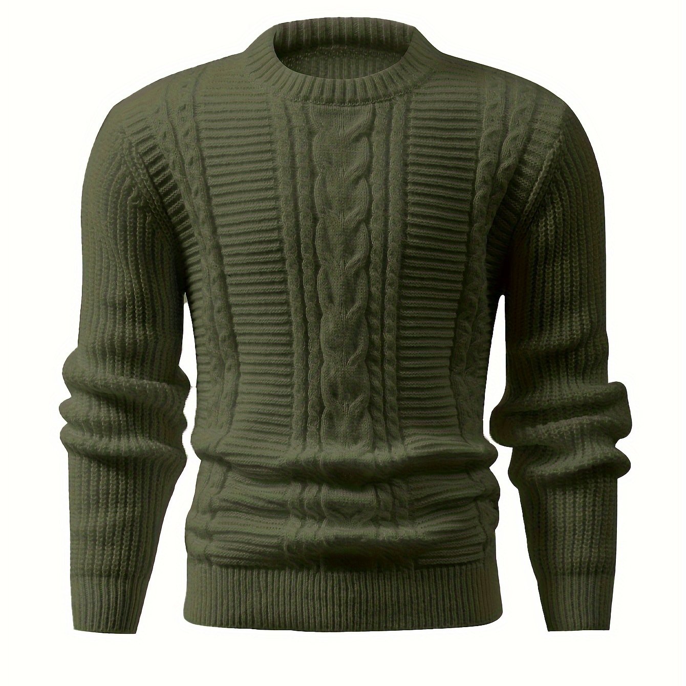 High Stretch Solid Color Cable Knit Sweater