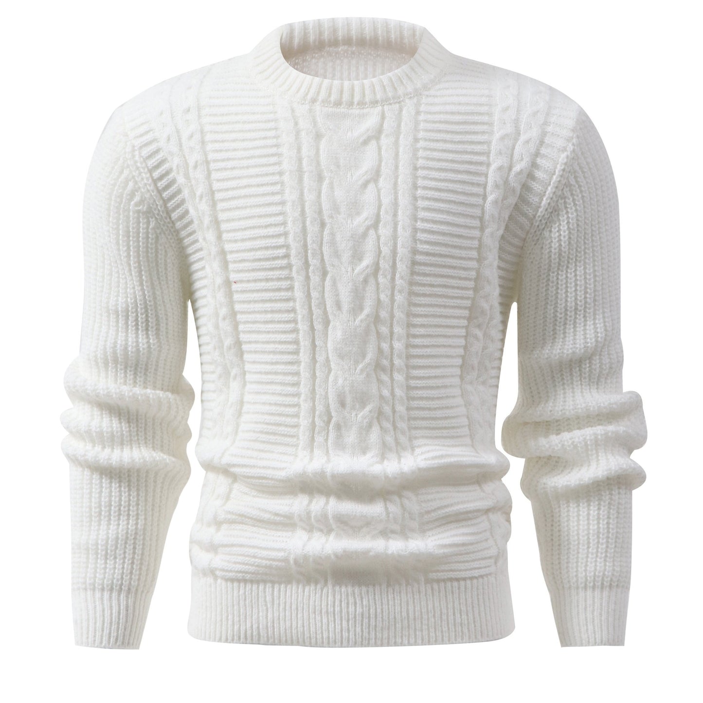 High Stretch Solid Color Cable Knit Sweater