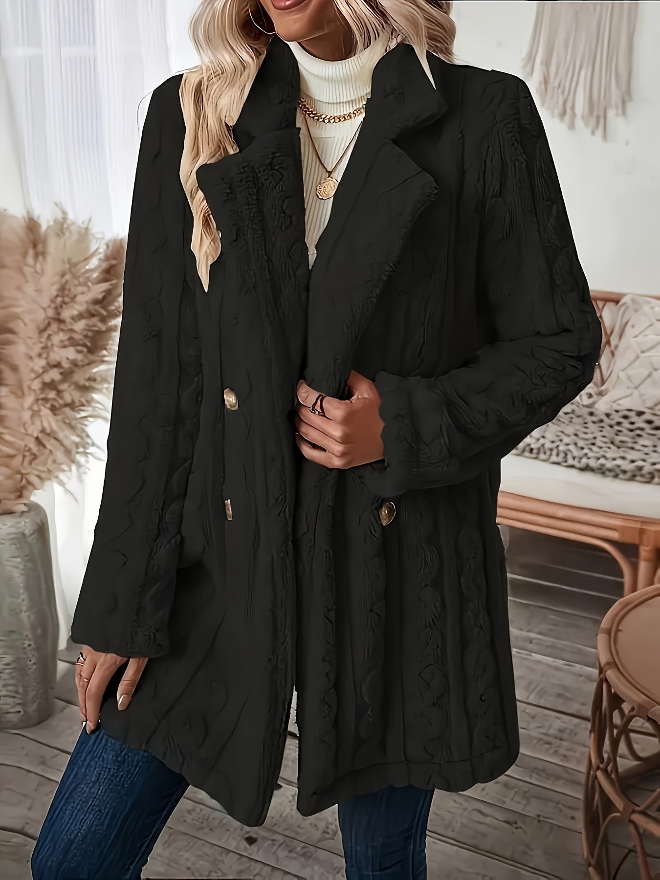 Winter Chic Fuzzy Lapel Coat - Double-Breasted Thermal Insulated Design for Women