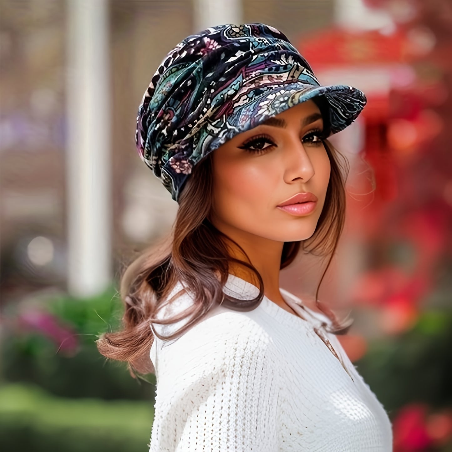 Vintage Flower Print Newsboy Hat Classic Ruched Sun Hats Lightweight Peaked Cap For Women