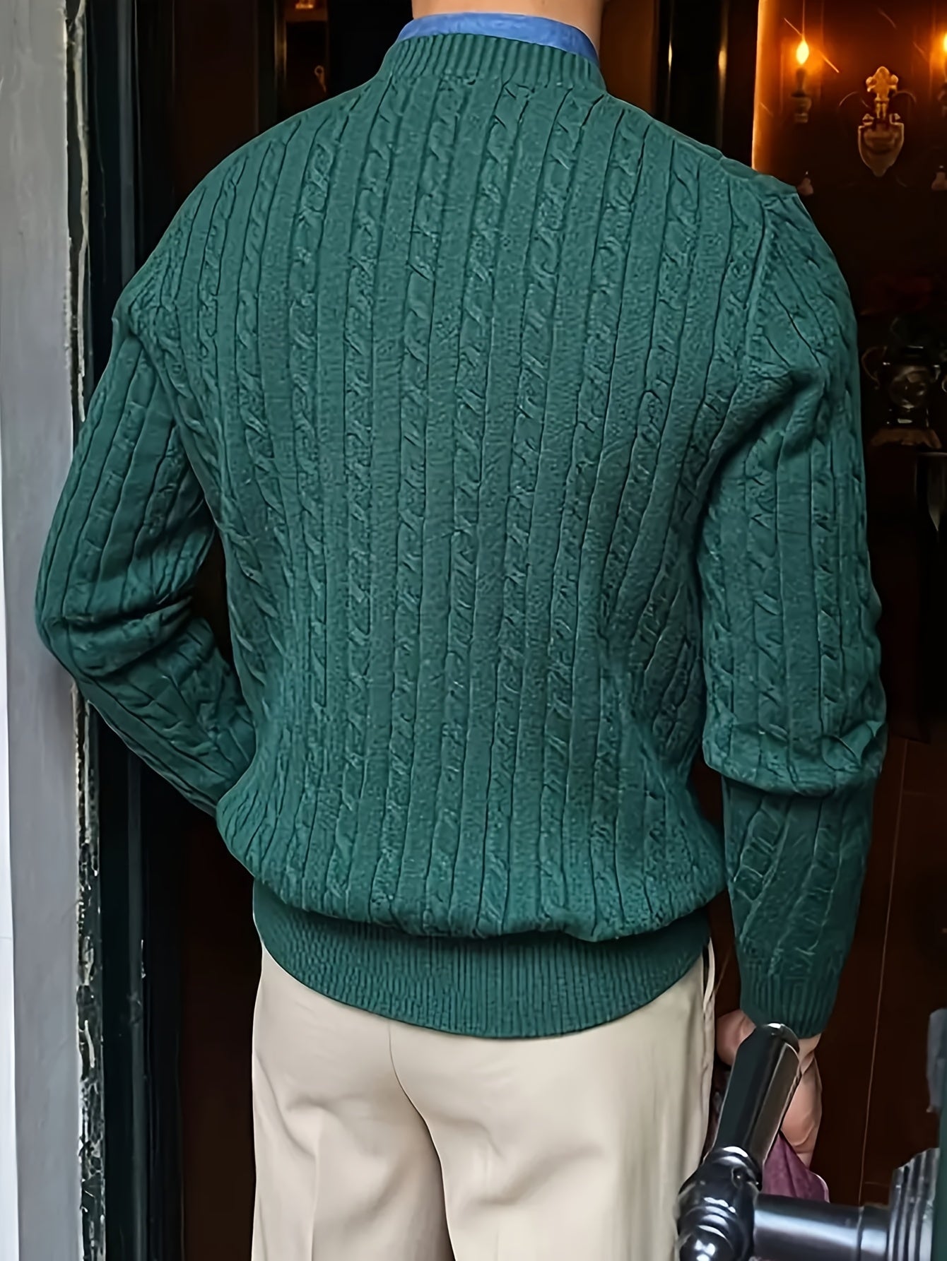 Men's Viscose Crew Neck Cable Knit Sweater