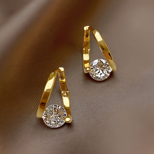 Elegant Golden Stud Earrings with Cubic Zirconia - Versatile Fashion for Women’s Daily Wear