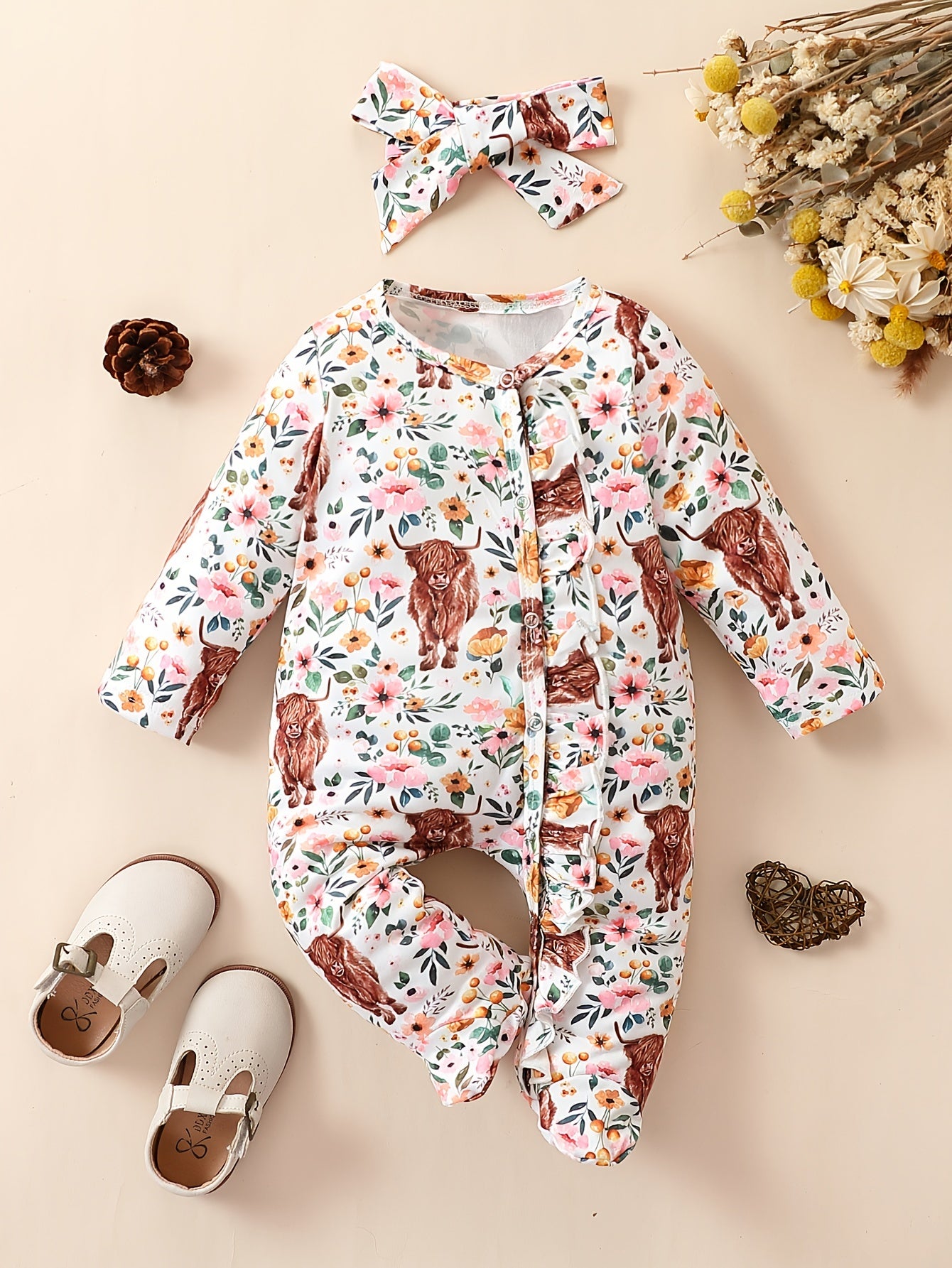 Infant Floral Long Sleeve Romper - Cute Outdoor Outfit