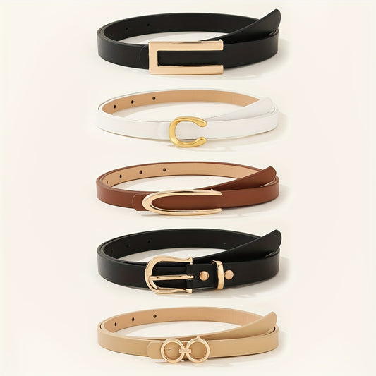 5-Piece Fashion PU Leather Belt Set for Women - Assorted Shapes & Neutral Colors