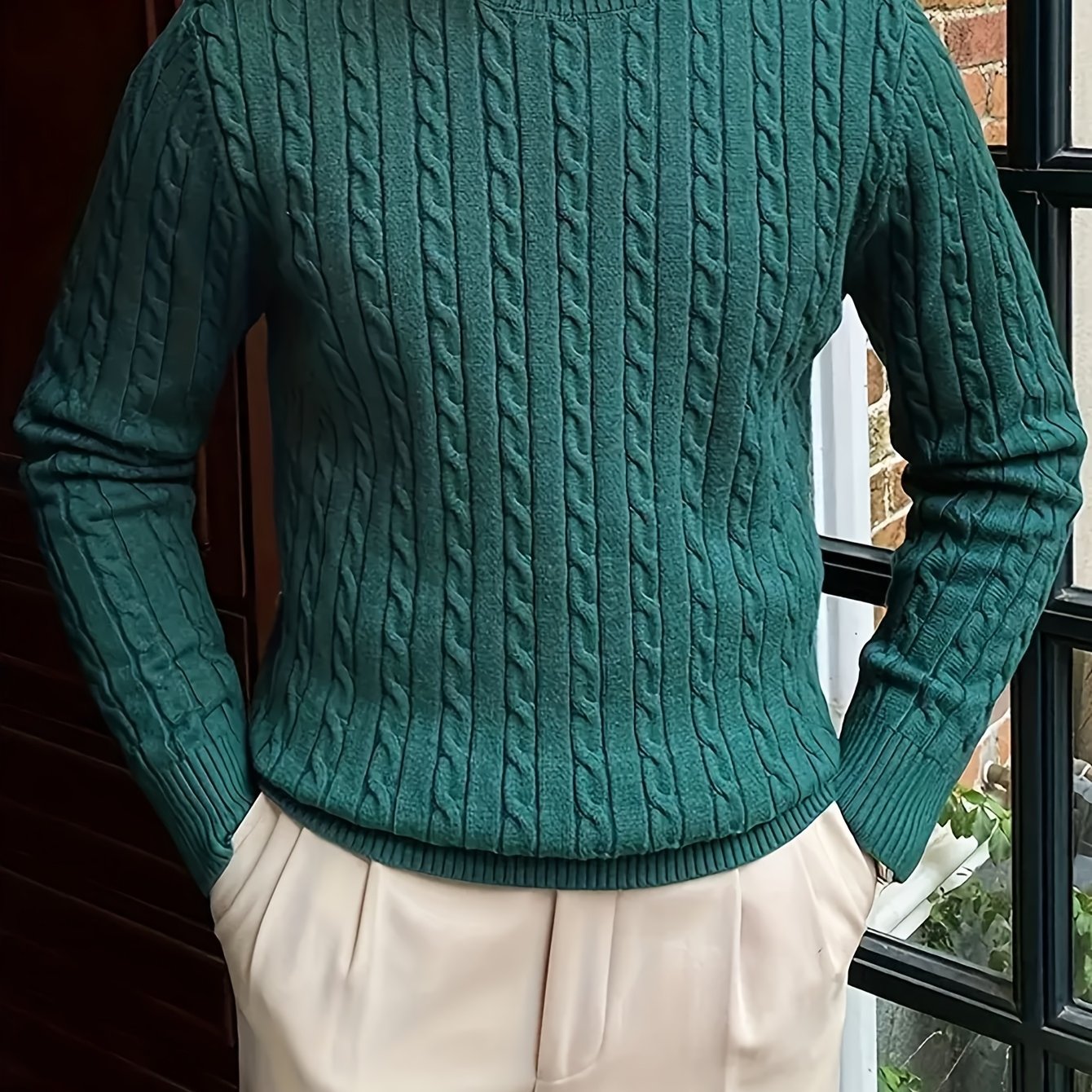 Men's Viscose Crew Neck Cable Knit Sweater