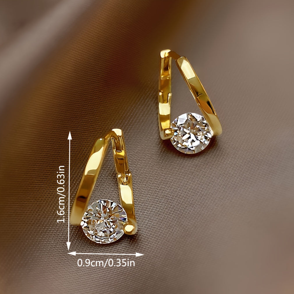 Elegant Golden Stud Earrings with Cubic Zirconia - Versatile Fashion for Women’s Daily Wear