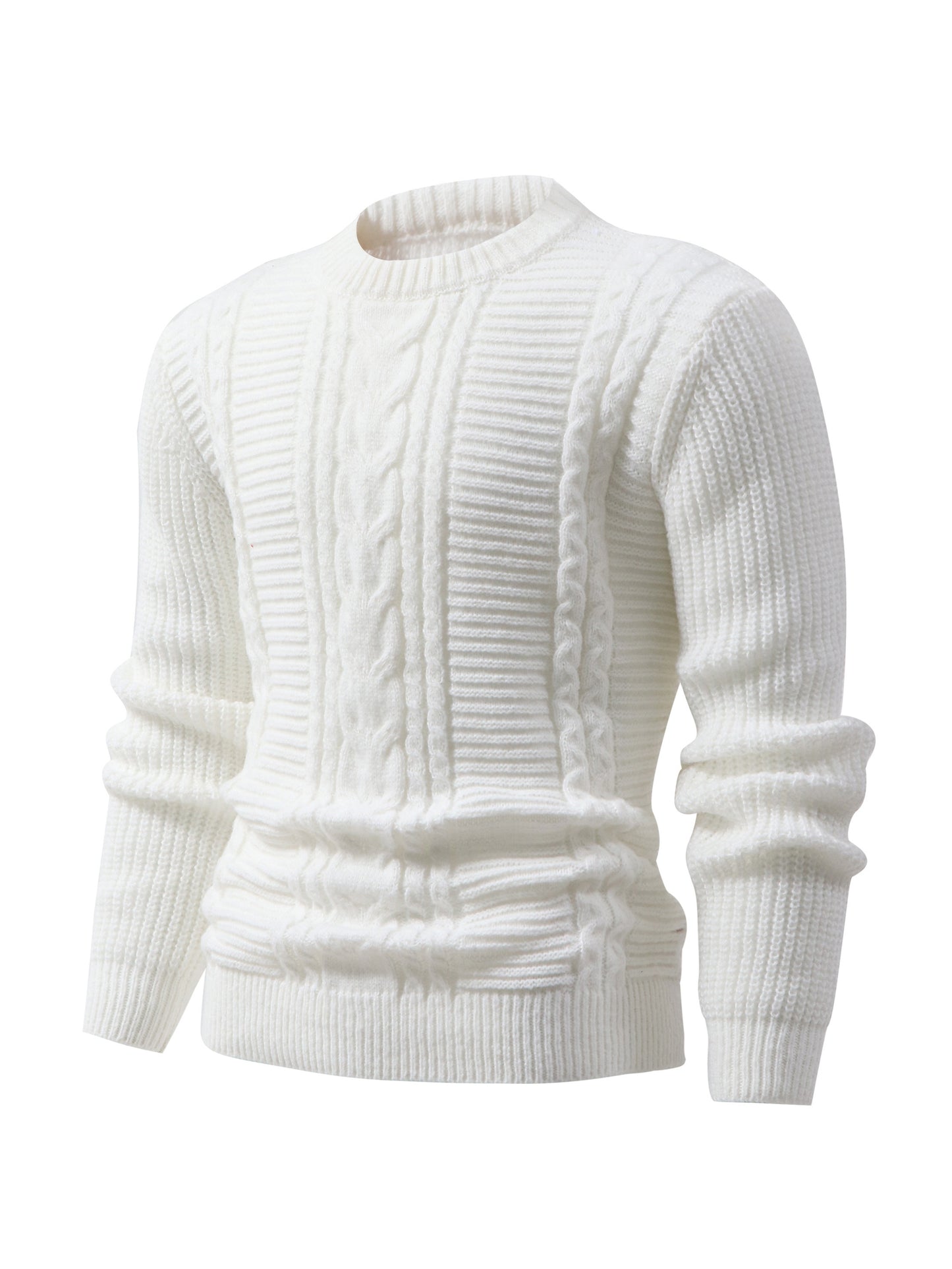 High Stretch Solid Color Cable Knit Sweater