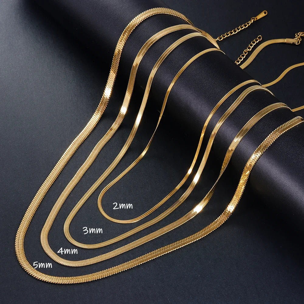 Gold Snake Chain Necklace - 925 Sterling Silver Herringbone Choker for Men & Women