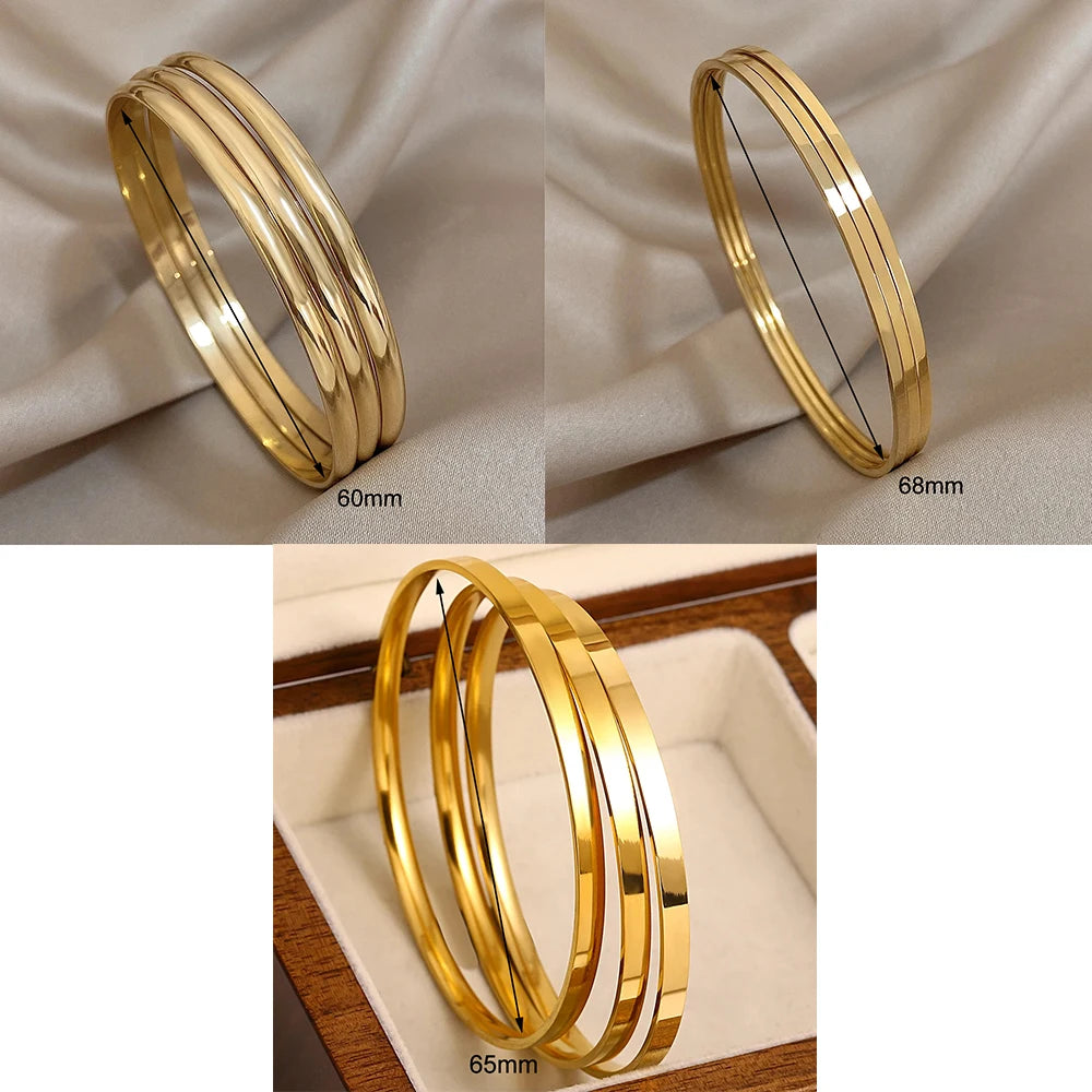 Elegant Trio: 18K Gold Plated Stainless Steel Bangle Set - Waterproof & Minimalist