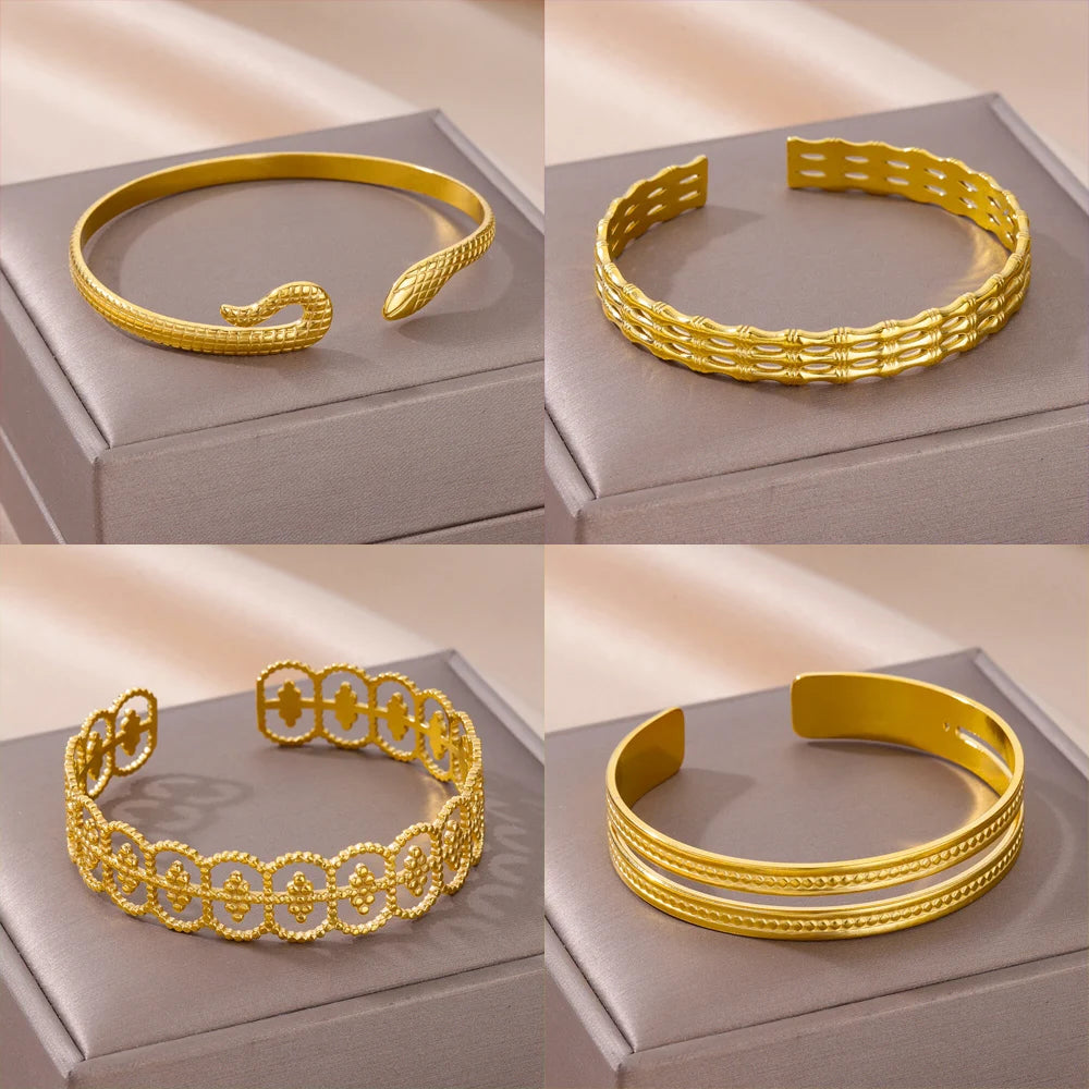 Gold Snake Bangle - Stainless Steel Luxury Bracelet