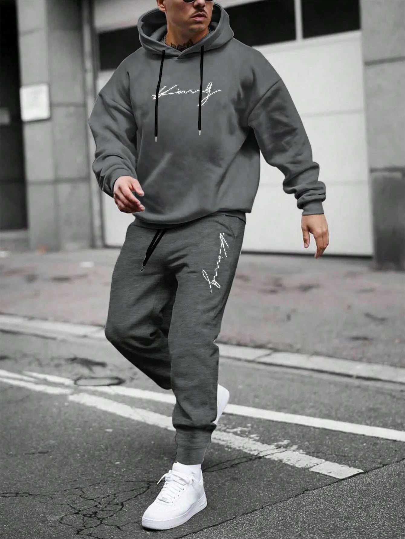 Autumn Winter Unisex Two-Piece Tracksuit - Hooded Pullover & Drawstring Pants