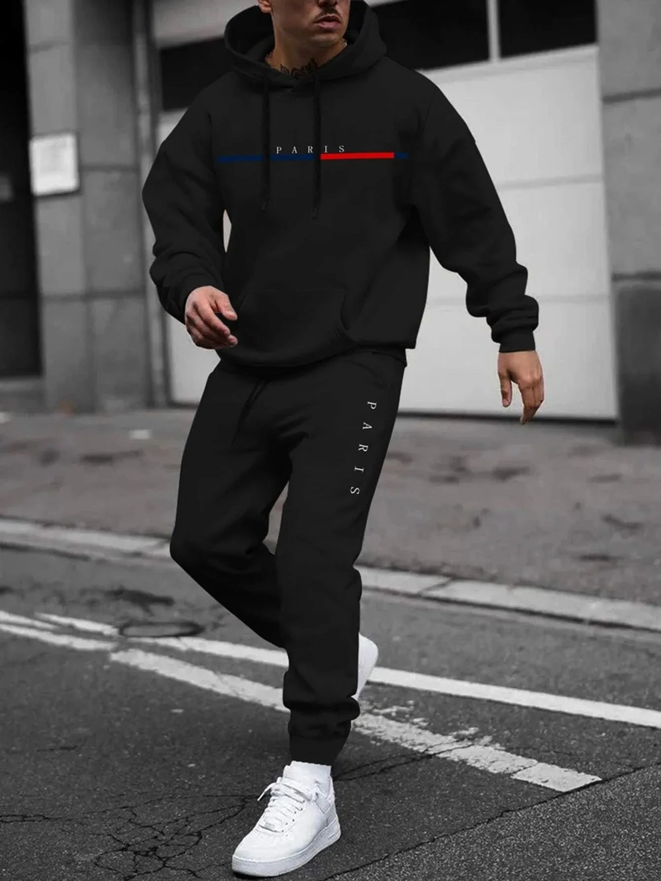 Autumn Winter Unisex Two-Piece Tracksuit - Hooded Pullover & Drawstring Pants