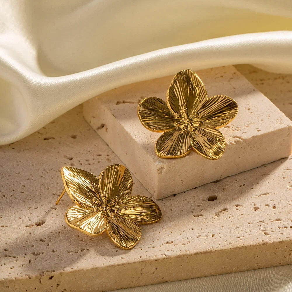 French Vintage Flower Stud Earrings – Trendy Gold Party Jewelry