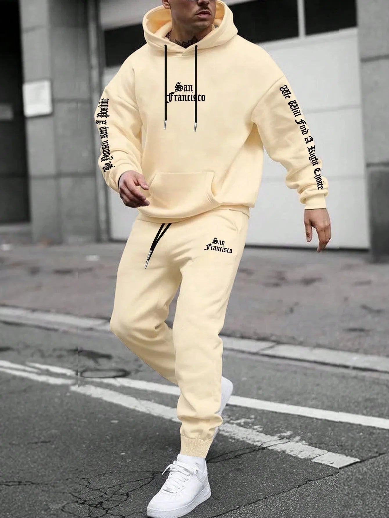 Autumn Winter Unisex Two-Piece Tracksuit - Hooded Pullover & Drawstring Pants