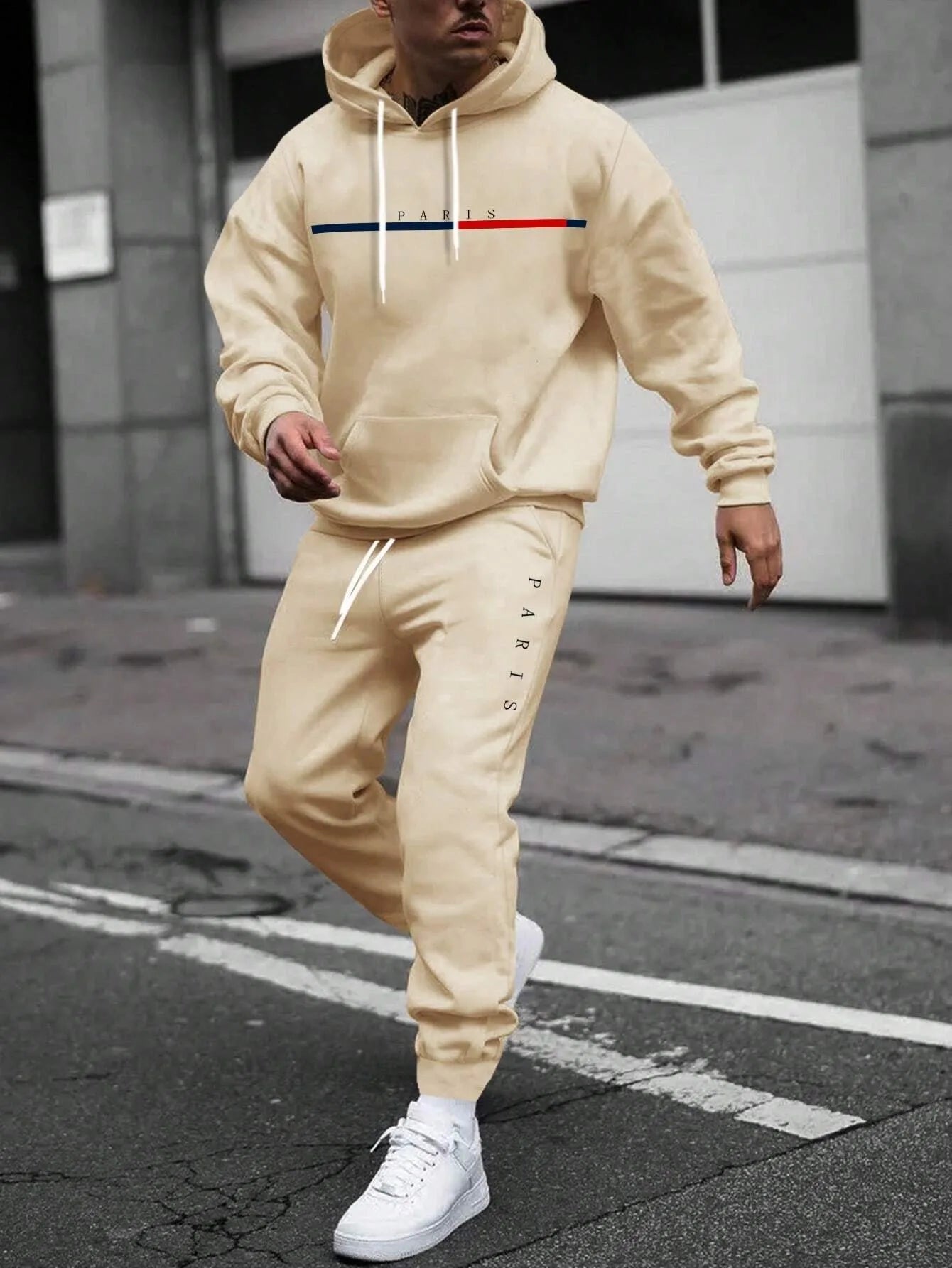 Autumn Winter Unisex Two-Piece Tracksuit - Hooded Pullover & Drawstring Pants