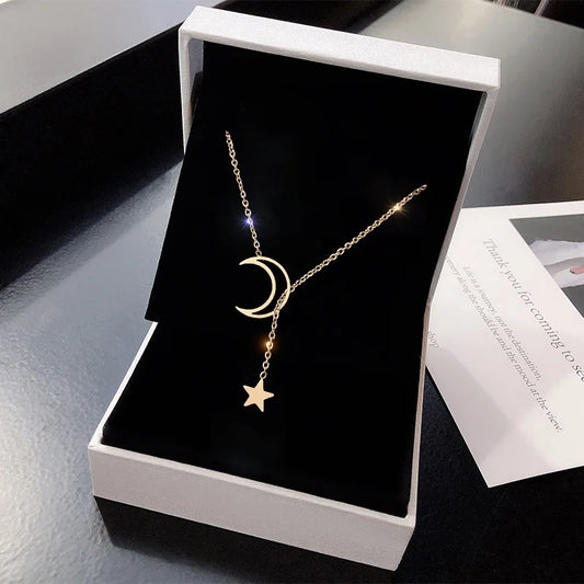 Gold Moon & Star Pendant Choker – Elegant Charm Necklace for Women