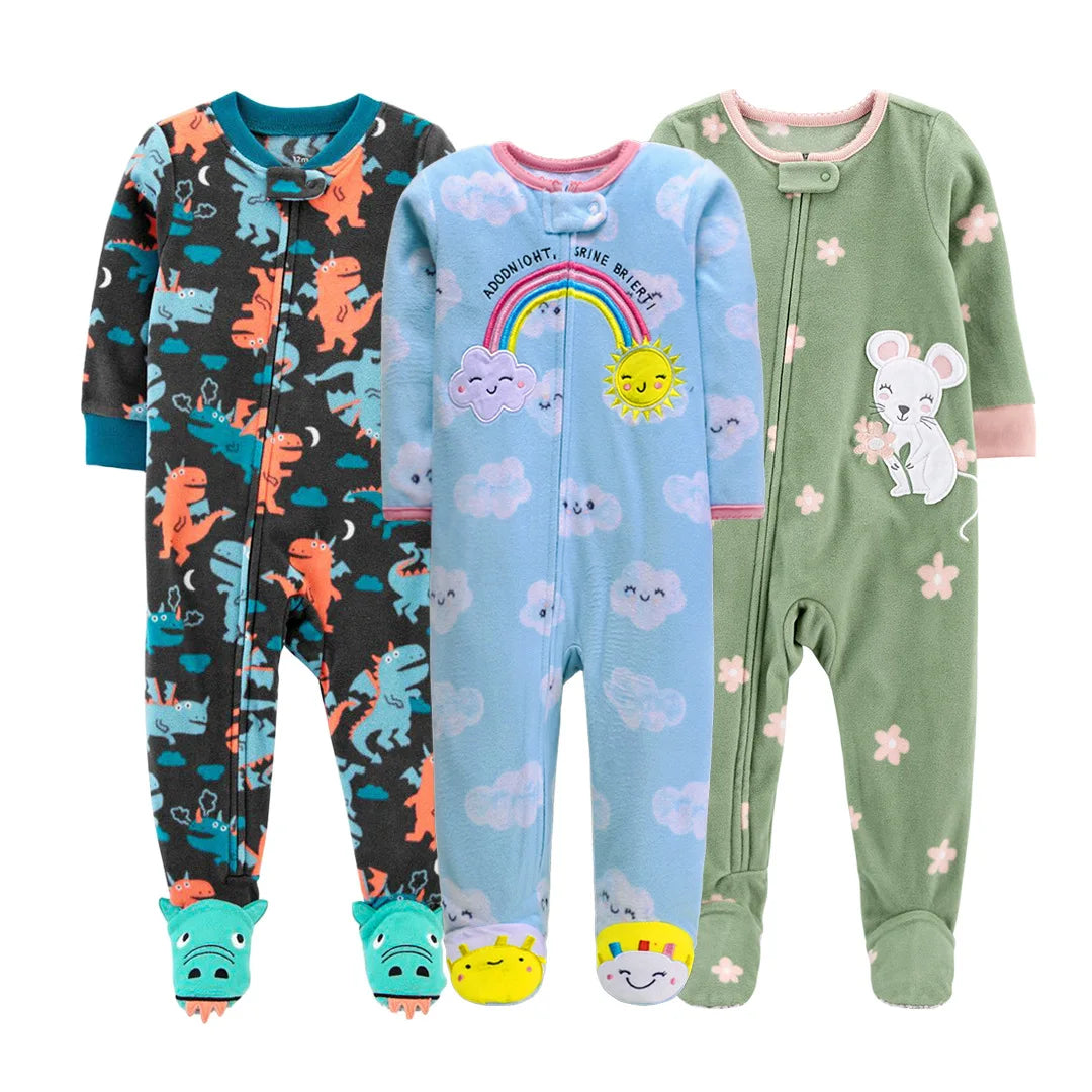 Newborn Fleece Romper Pajamas - Warm Cartoon Jumpsuit