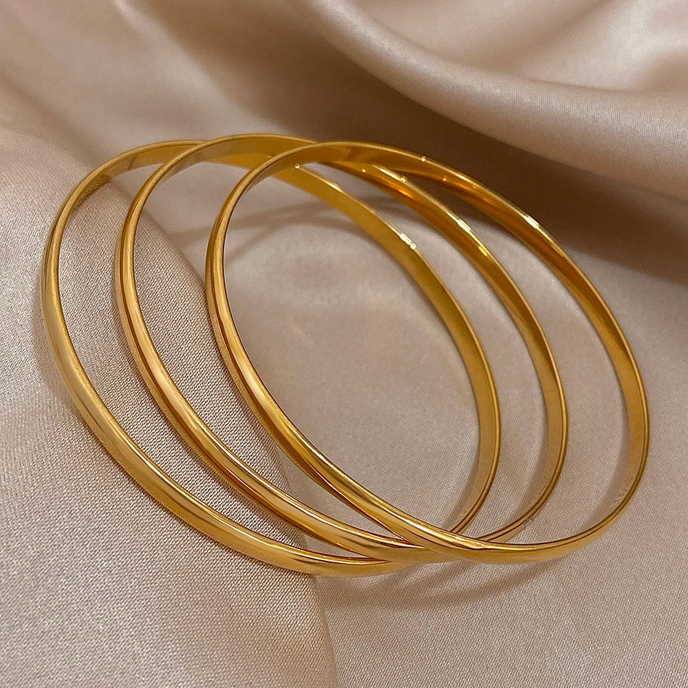 Elegant Trio: 18K Gold Plated Stainless Steel Bangle Set - Waterproof & Minimalist