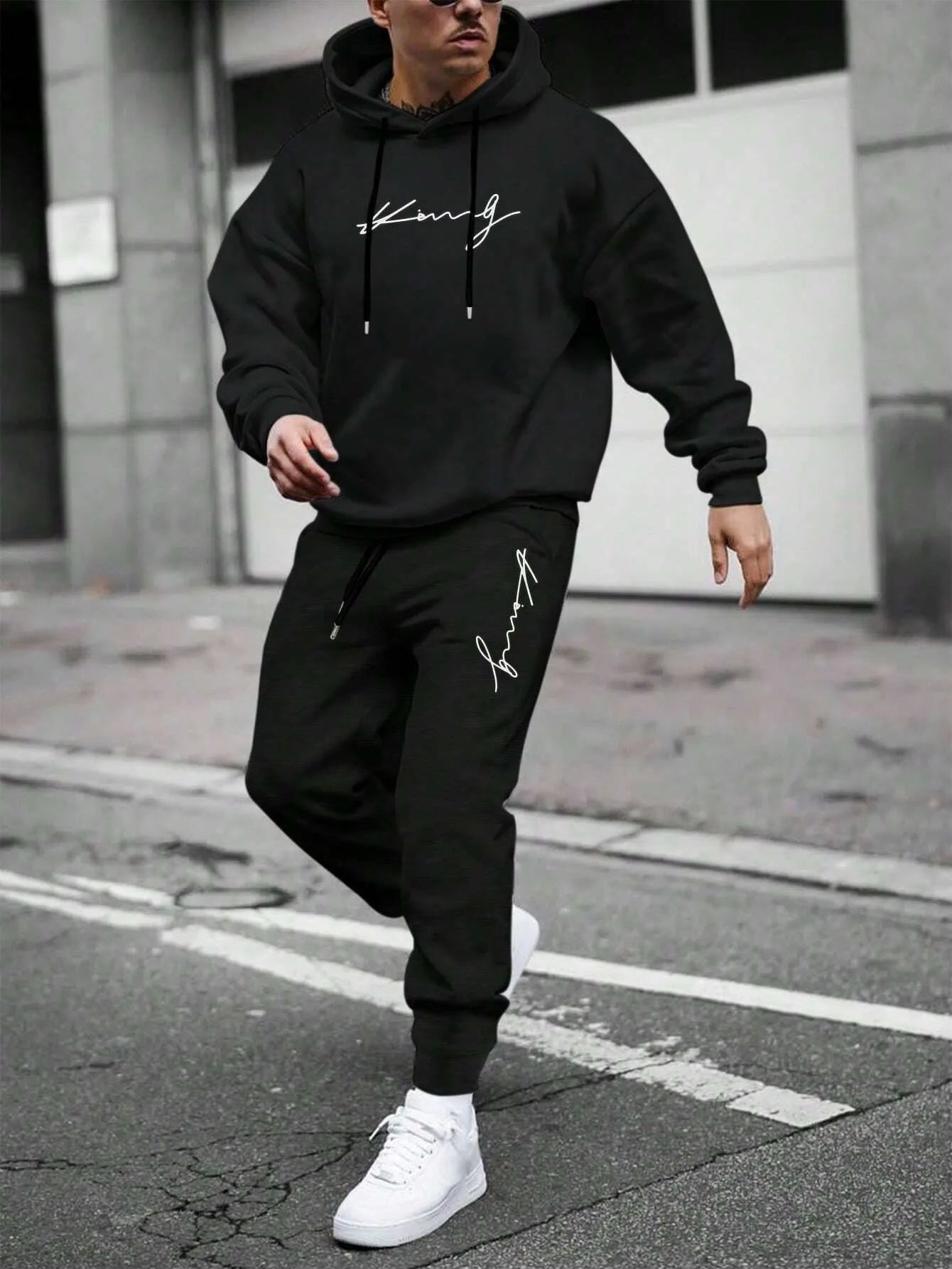 Autumn Winter Unisex Two-Piece Tracksuit - Hooded Pullover & Drawstring Pants