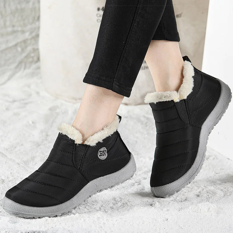 Cozy Fur-Lined Winter Boots - Waterproof Snow Ankle Boots for Women