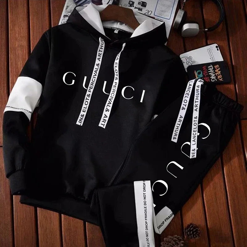 Men's Tracksuit - Hooded Sweatshirt & Joggers Set, Trendy Printed Streetwear