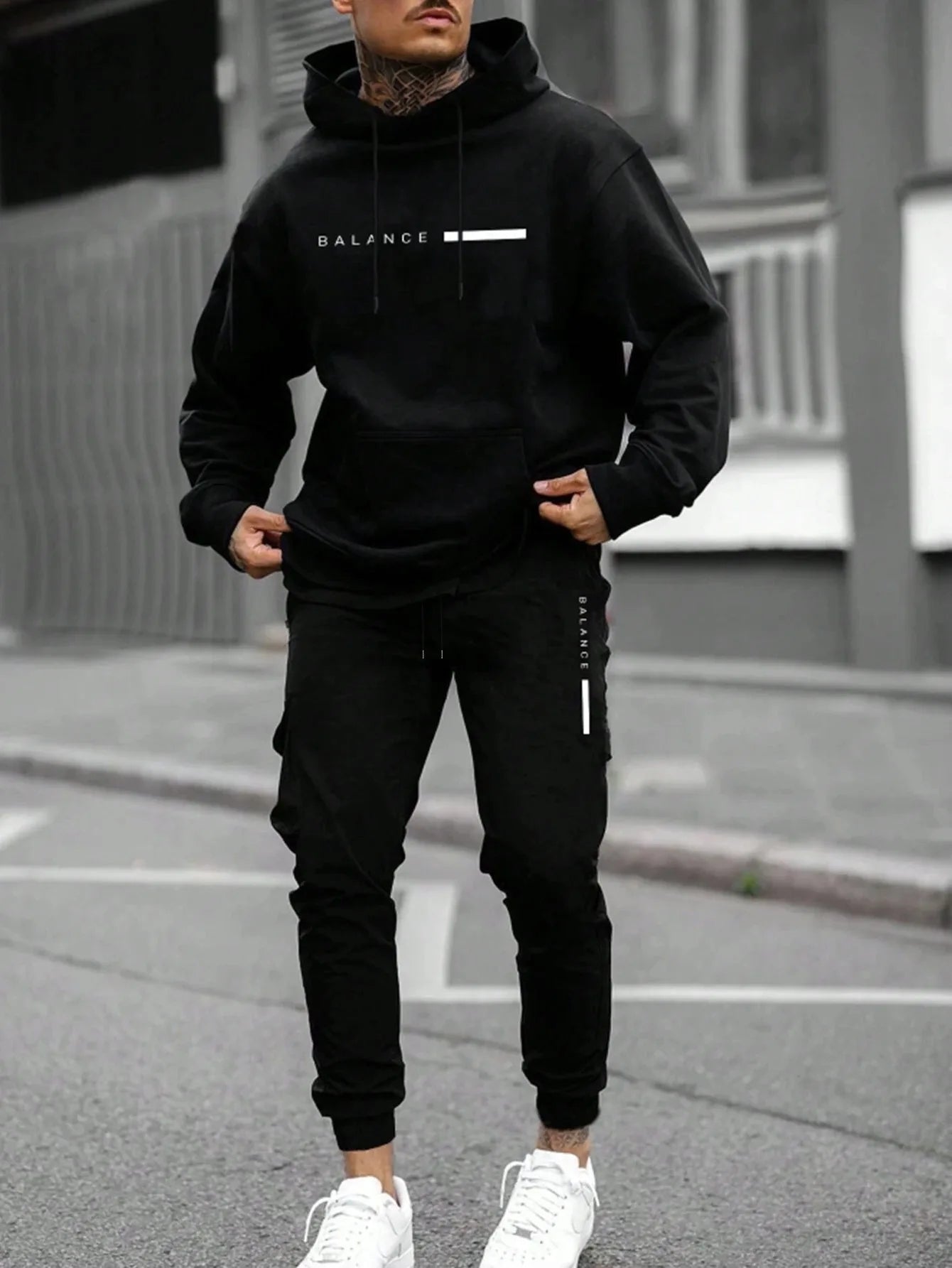 Autumn Winter Unisex Two-Piece Tracksuit - Hooded Pullover & Drawstring Pants