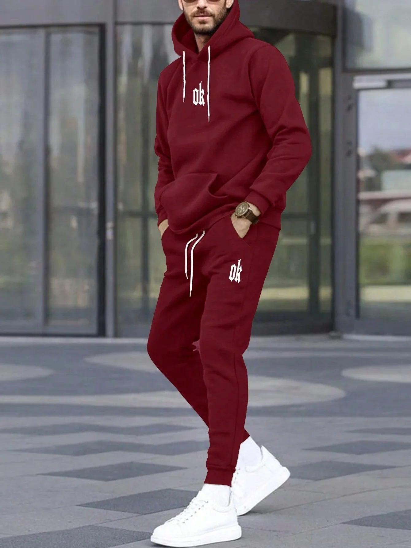 Autumn Winter Unisex Two-Piece Tracksuit - Hooded Pullover & Drawstring Pants