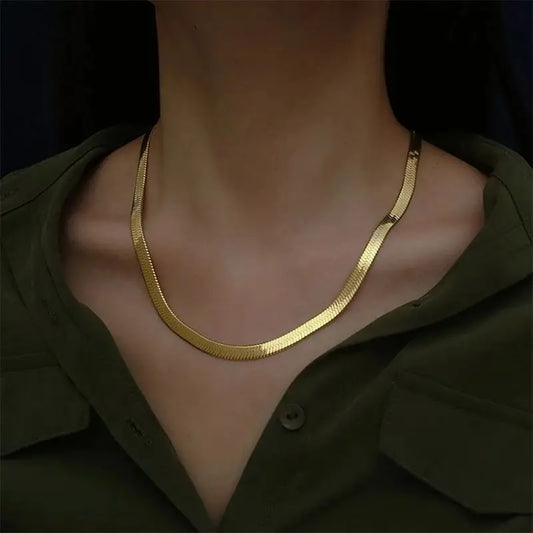 Luxury Flat Chain Clavicle Necklace - 925 Sterling Silver & 18K Gold