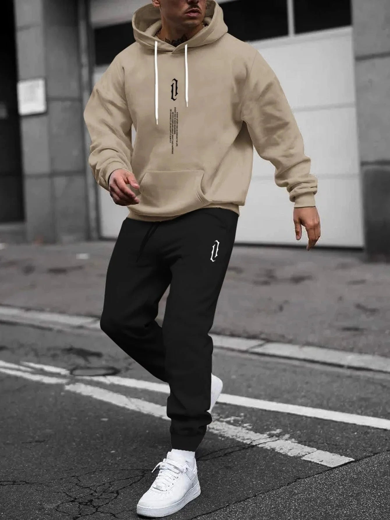 Autumn Winter Unisex Two-Piece Tracksuit - Hooded Pullover & Drawstring Pants