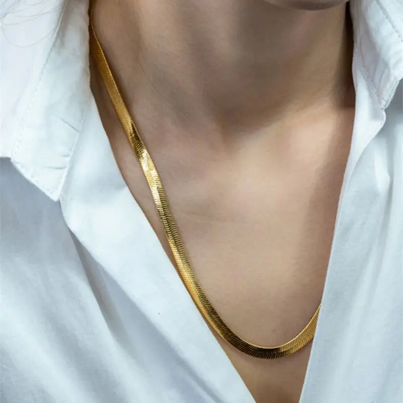 Luxury Flat Chain Clavicle Necklace - 925 Sterling Silver & 18K Gold