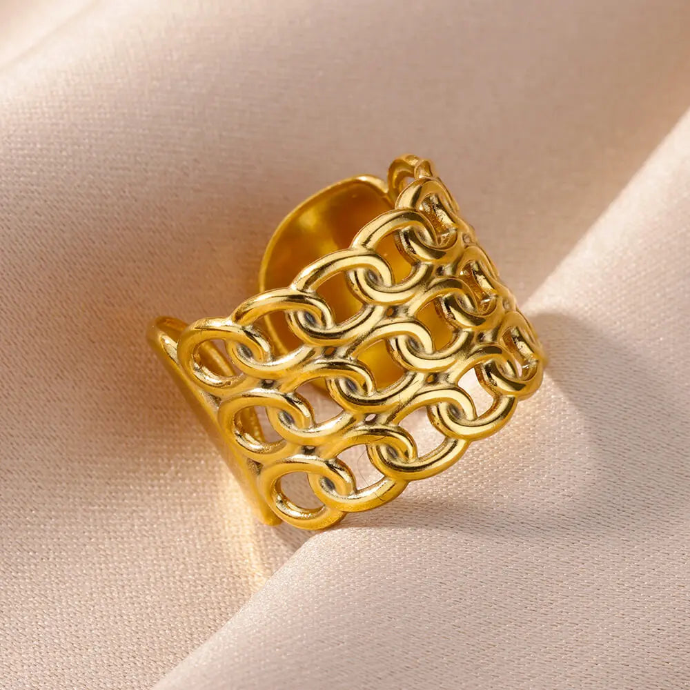 Timeless Gold Rock Ring – Adjustable 316L Stainless Steel, Fade-Resistant Luxury Jewelry