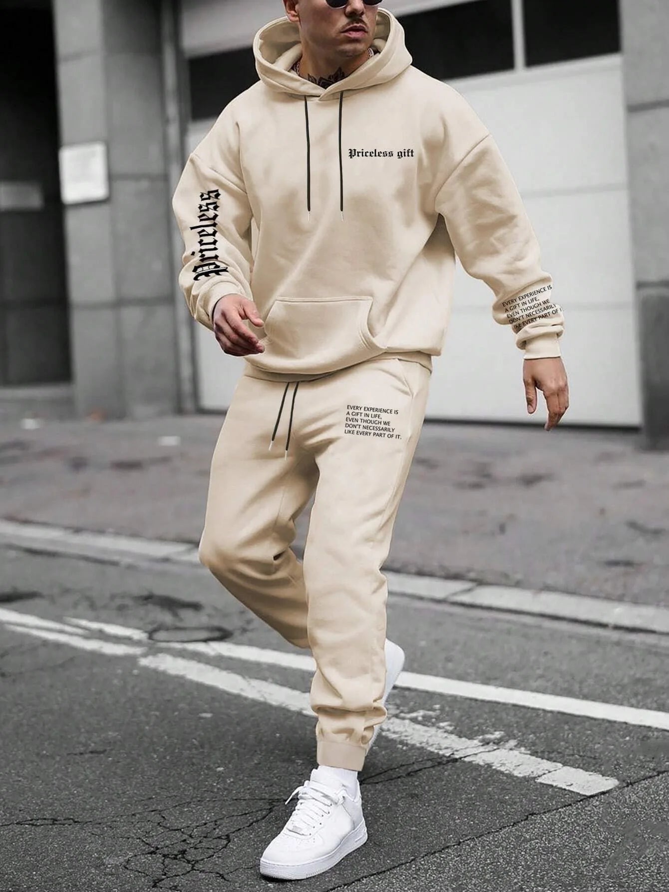 Autumn Winter Unisex Two-Piece Tracksuit - Hooded Pullover & Drawstring Pants