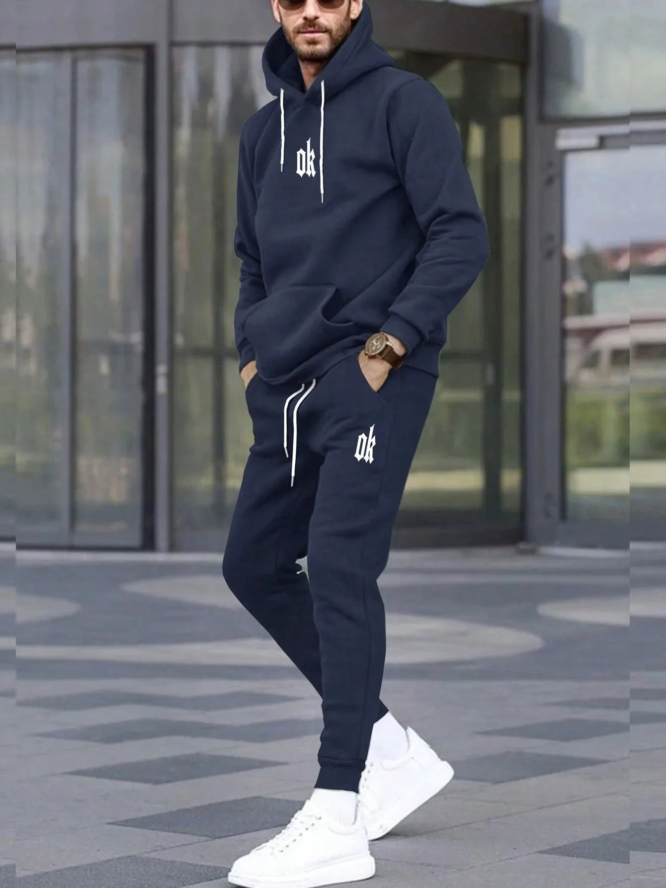 Autumn Winter Unisex Two-Piece Tracksuit - Hooded Pullover & Drawstring Pants