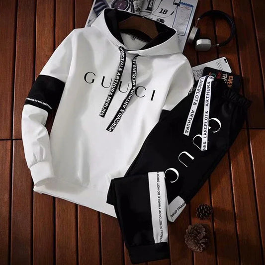 Men's Tracksuit - Hooded Sweatshirt & Joggers Set, Trendy Printed Streetwear