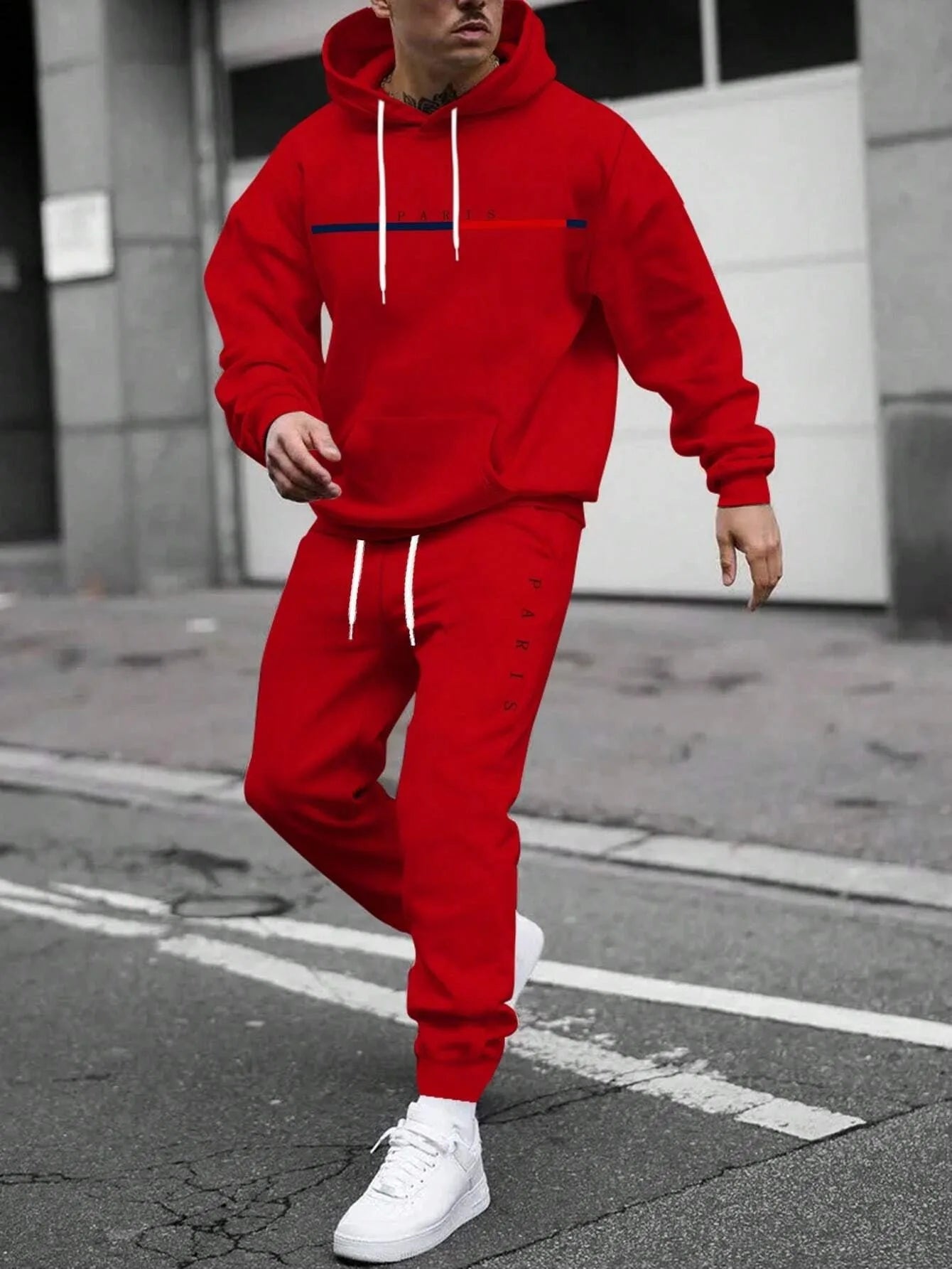 Autumn Winter Unisex Two-Piece Tracksuit - Hooded Pullover & Drawstring Pants