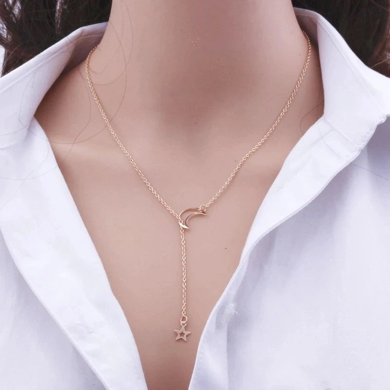 Gold Moon & Star Pendant Choker – Elegant Charm Necklace for Women